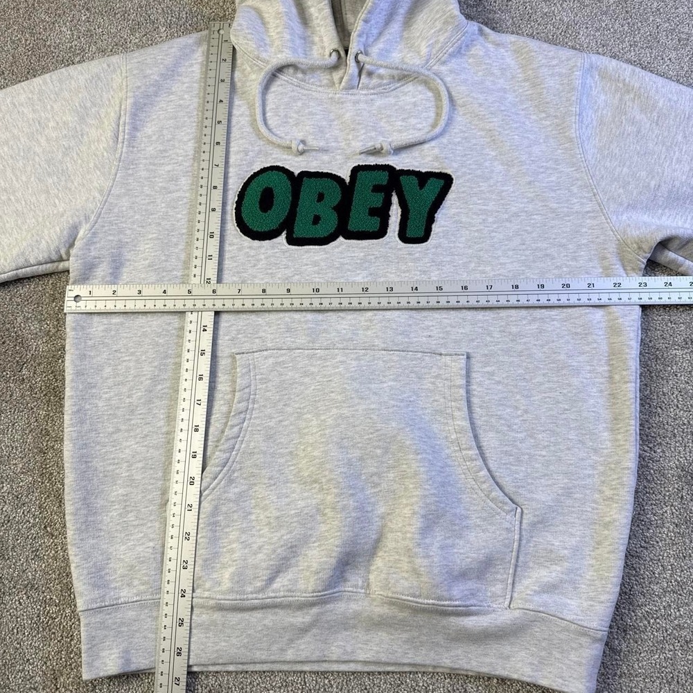 OBEY Heather Gray Embroidered Logo Hoodie Men's Medium Skater Streetwear - Picture 3 of 7